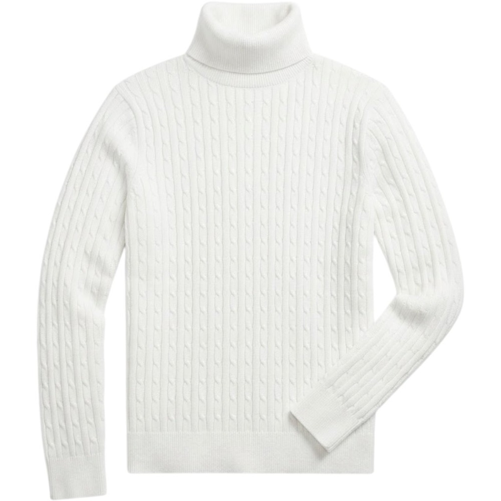 Talbots Turtleneck Sweater Womens M White Cable Knit Cotton Preppy Classic